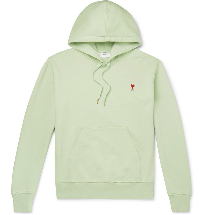 Photo: AMI - Logo-Appliquéd Loopback Cotton-Jersey Hoodie - Mint