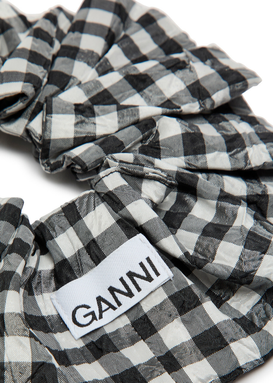 Ganni Checked Crinkled Taffeta Scrunchie - Black - One Size