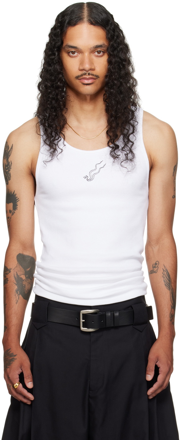 LU'U DAN White Logo Embroidered Tank Top