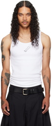 LU'U DAN White Logo Embroidered Tank Top