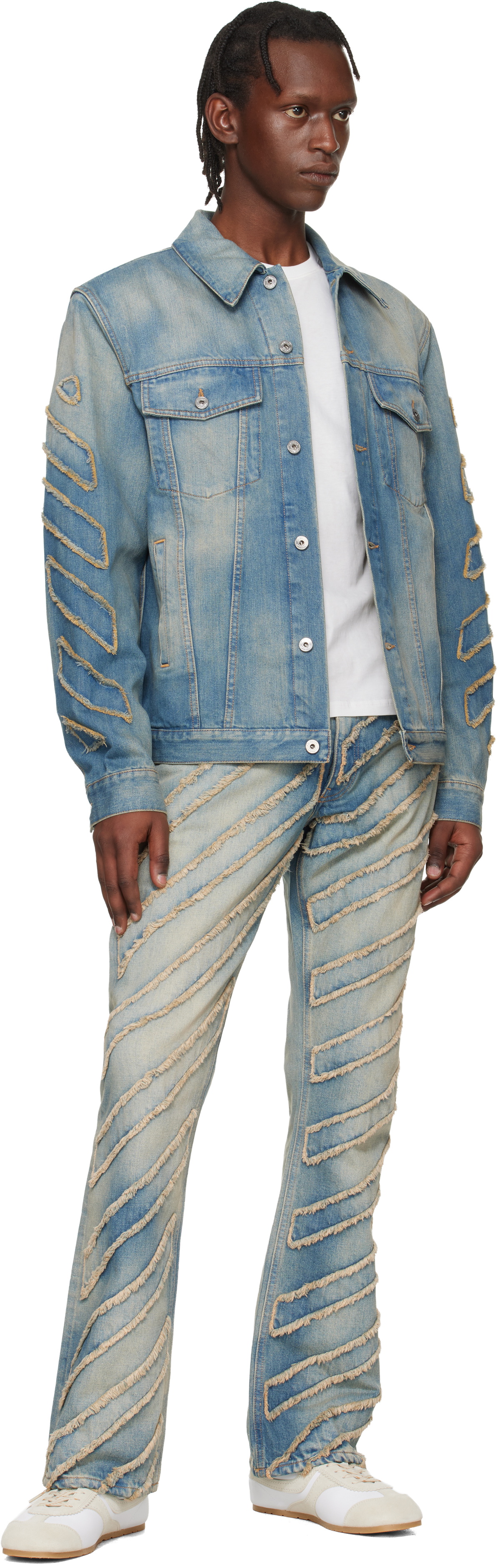 Off-White Blue Diagonal Raw Patch Denim Jacket