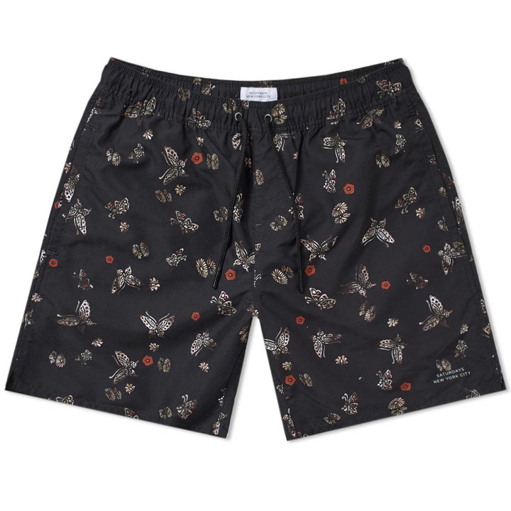 Photo: Saturdays NYC Timothy Butterfly Print Swim Short Black