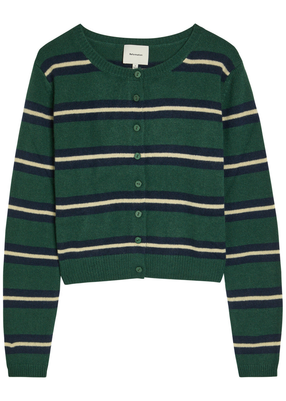 Reformation Clara Striped Cashmere Cardigan Green