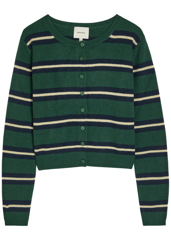 Photo: Reformation Clara Striped Cashmere Cardigan Green