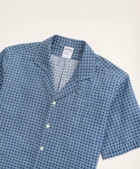 Brooks Brothers Men's Regent Regular-Fit Short-Sleeve Cane Print Linen Sport Shirt | Dark Blue