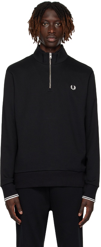 Photo: Fred Perry Black Half-Zip Sweater