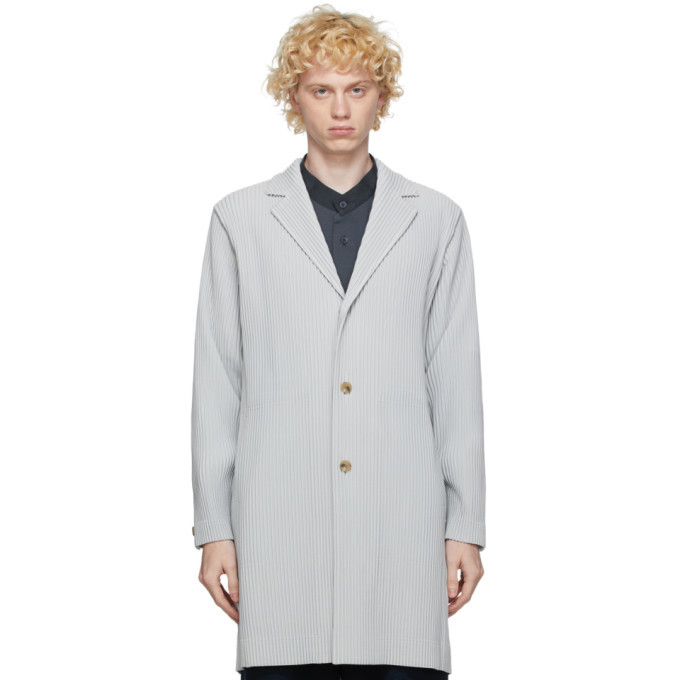 Homme Plisse Issey Miyake Grey Basic Long Coat Homme Plisse Issey