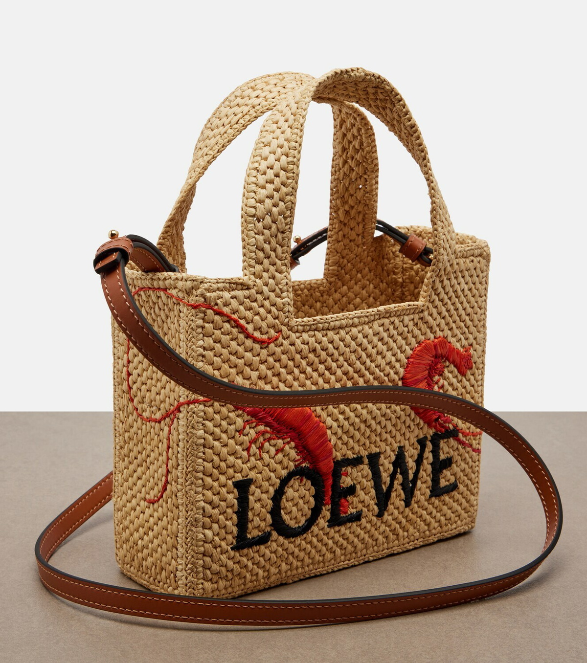Loewe Paula's Ibiza Font Mini raffia tote bag