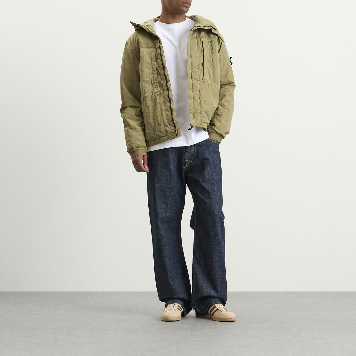 Stone Island Men's Warp Rib Nylon-TC Hooded Jacket in Laurel Green