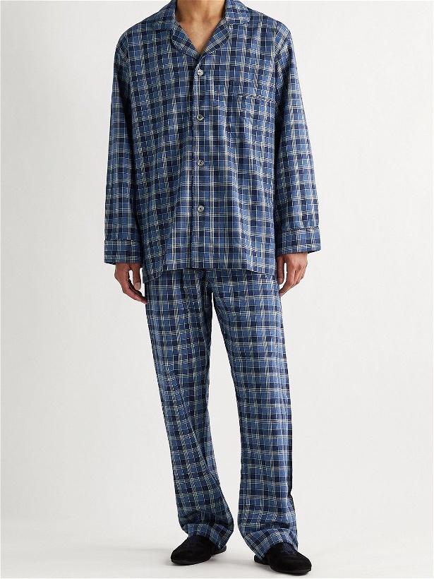 Photo: Emma Willis - Prince of Wales Checked Brushed Cotton-Flannel Pyjama Set - Blue