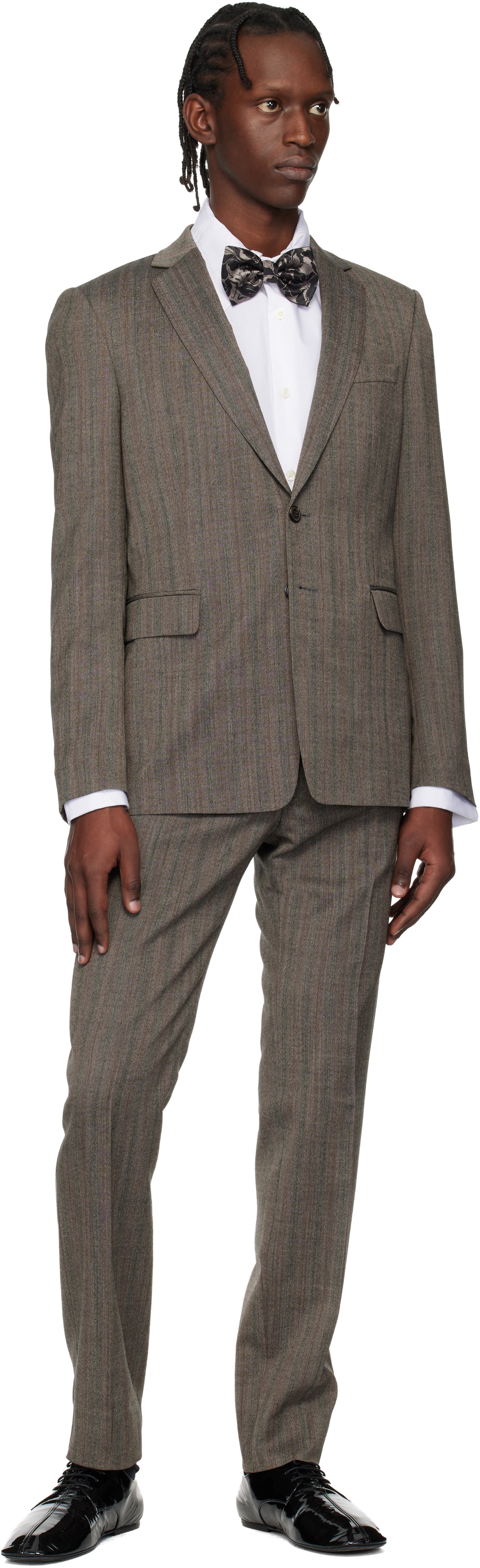 Dries Van Noten Gray & Black Silk Bow Tie