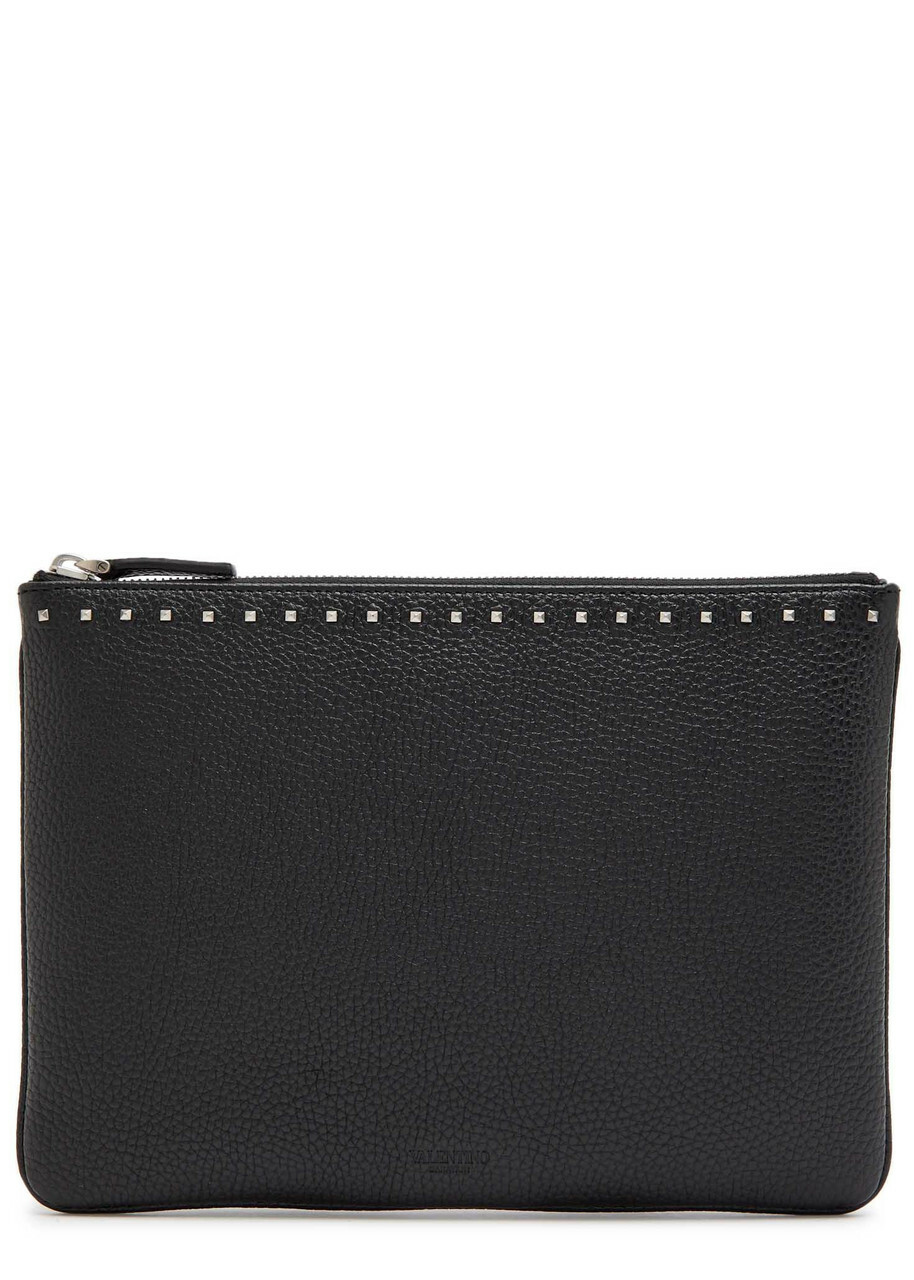 Valentino Garavani Rockstud-embellished Grained Leather Pouch - Black - One Size