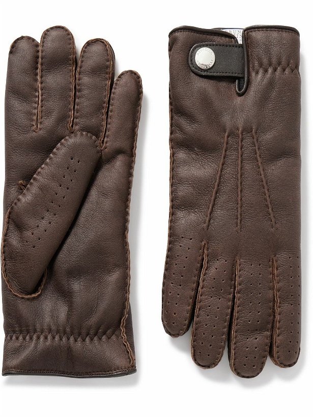 Photo: Brunello Cucinelli - Fleece-Lined Leather Gloves - Brown