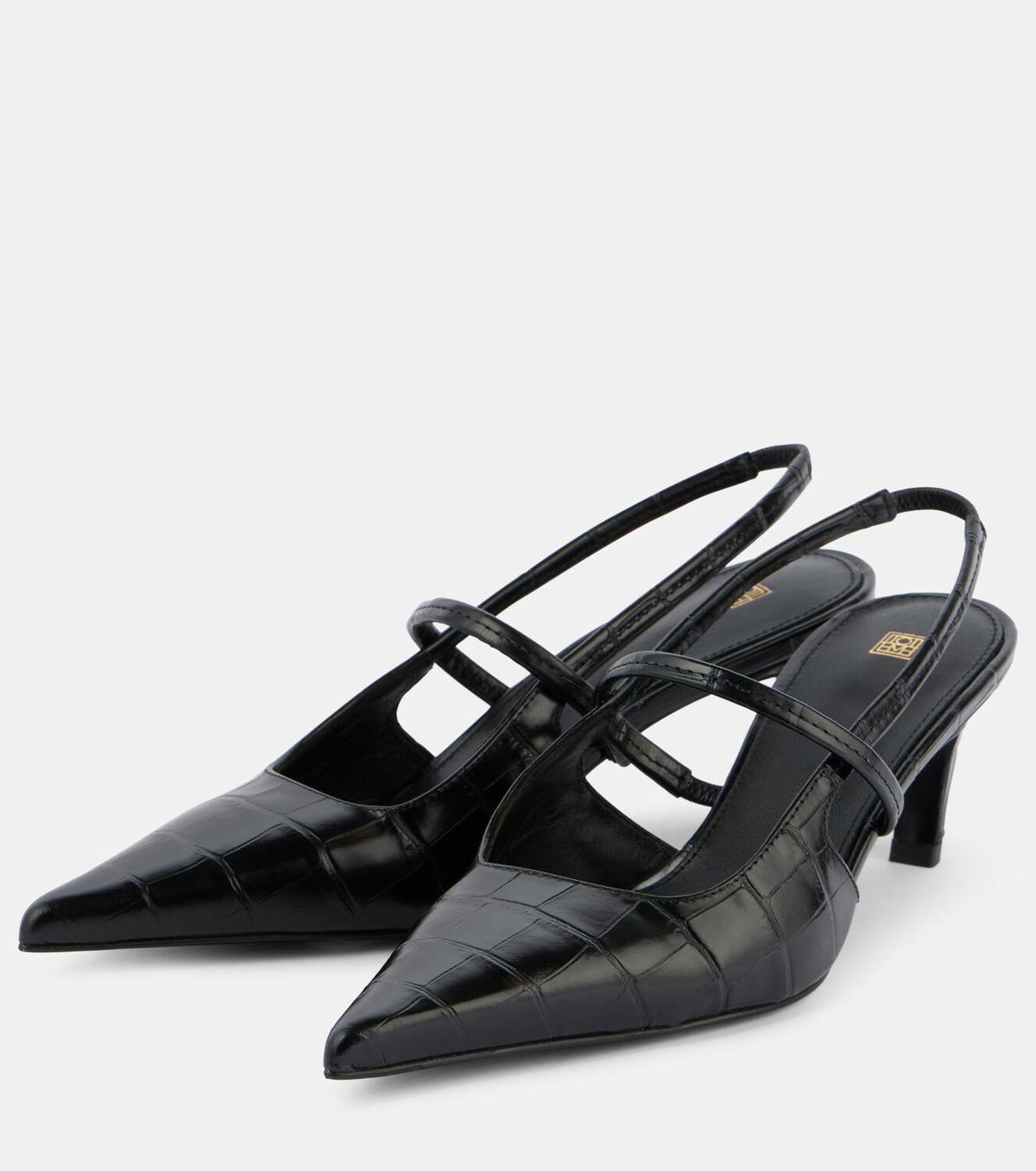 【TOTEME】ブラック The Sharp Slingback ヒール TOTEME The Sharp croc-effect leather slingback pumps | NET-A
