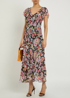 Rixo Bexley Metallic Floral Chiffon Maxi Dress Multicoloured