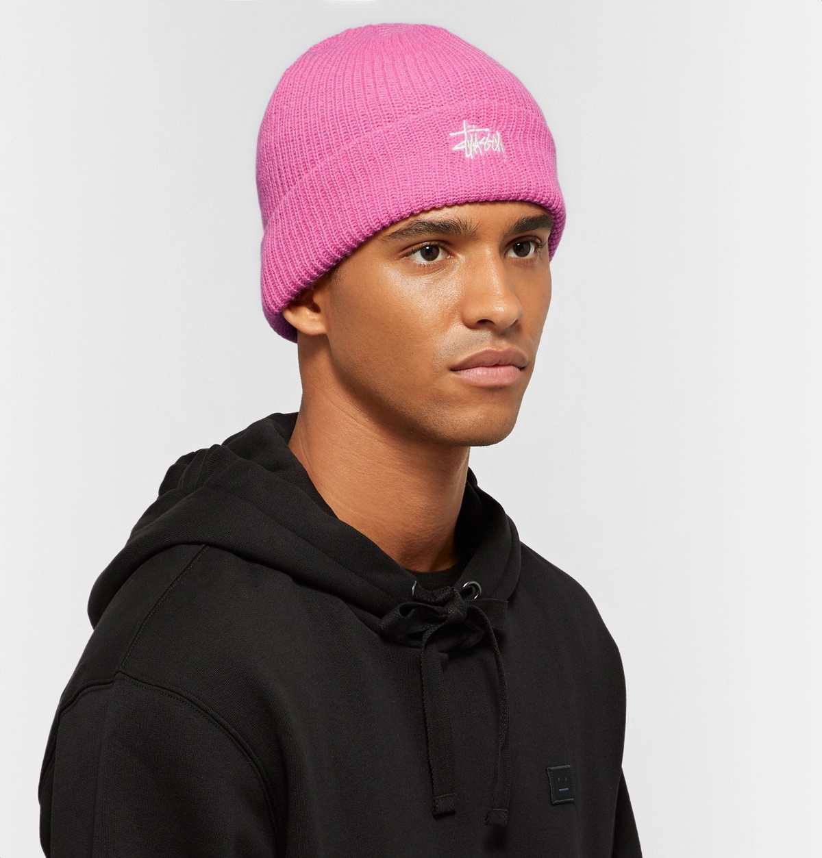 Stüssy - Logo-Embroidered Ribbed-Knit Beanie - Pink Stussy