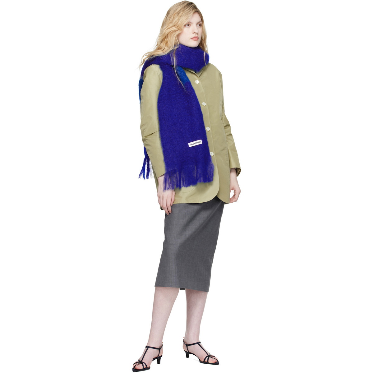 Jil Sander Blue Plain Scarf