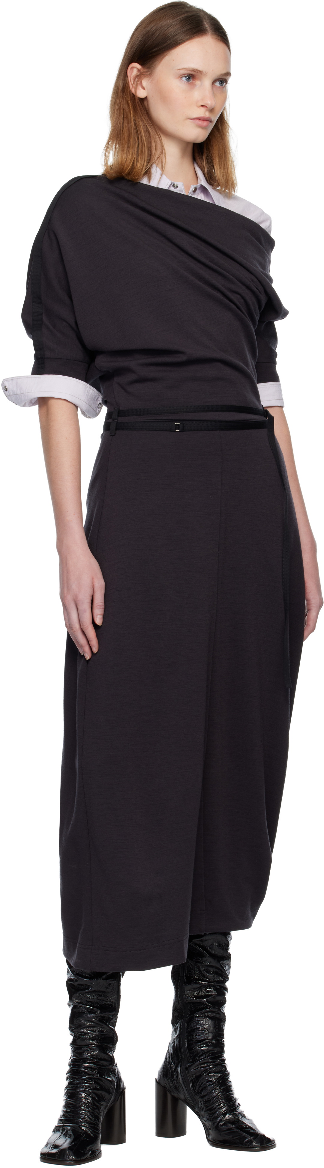 LEMAIRE Gray Twisted Hem Midi Dress