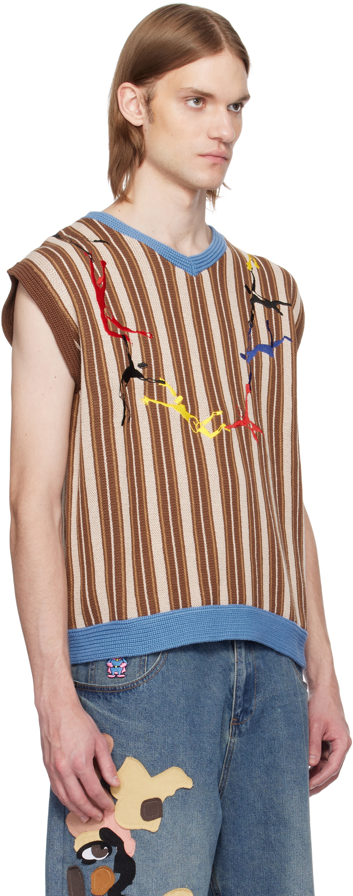 KidSuper Brown Embroidered Figures Knit Sweater