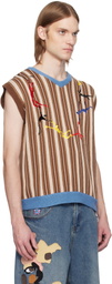 KidSuper Brown Embroidered Figures Knit Sweater