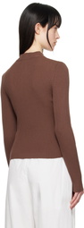 AMOMENTO Brown Ribbed Mock Neck Cardigan