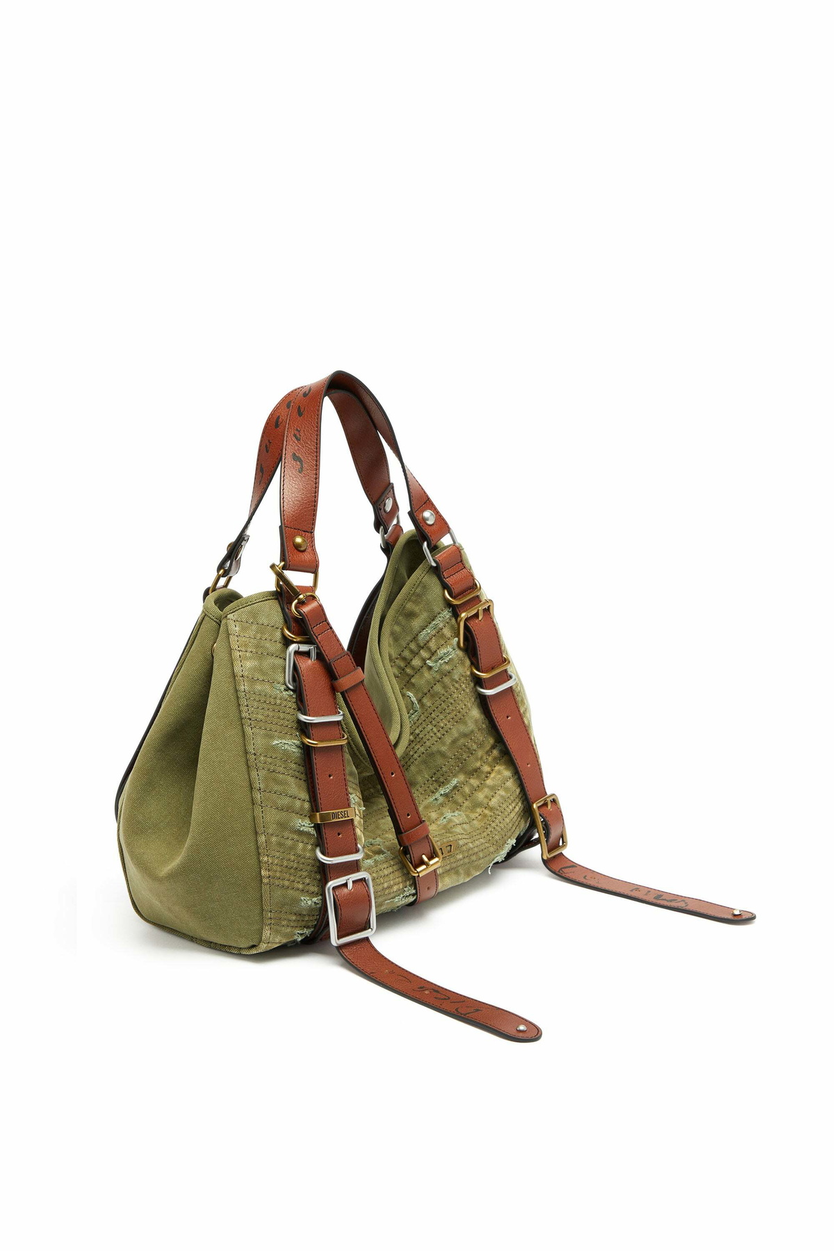 Diesel D-One-Medium top-handle bag in distressed canvas - Handbags - Unisex - Green