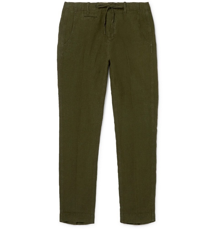 Photo: MAN 1924 - Tomi Slim-Fit Tapered Linen Drawstring Trousers - Army green