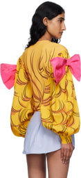 Pushbutton Yellow Crying Girl Puff Sleeve Ribbon T-shirt
