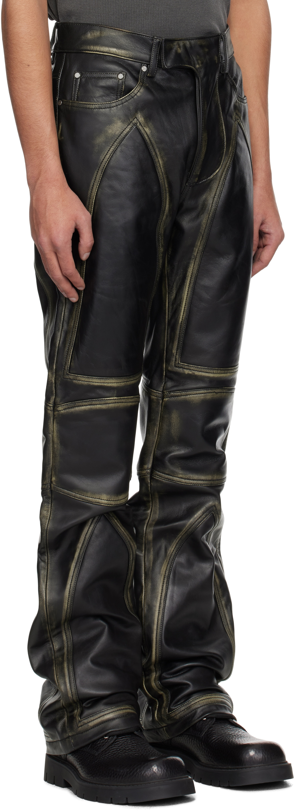 Who Decides War Black Rub Off Moto Leather Pants