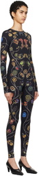 Marine Serre Black Floral Jewelry Printed Jersey Bodysuit