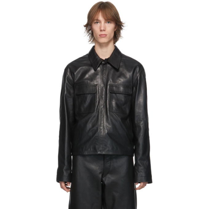 Photo: Lemaire Black Leather Large Collar Jacket