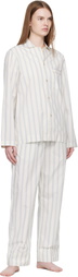 Tekla Off-White & Blue Poplin Long-Sleeved Pyjama Shirt