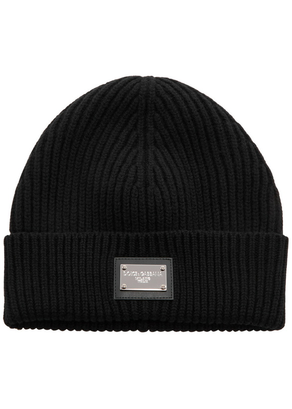 Photo: Dolce & Gabbana Logo Ribbed Wool-blend Beanie - Black - One Size