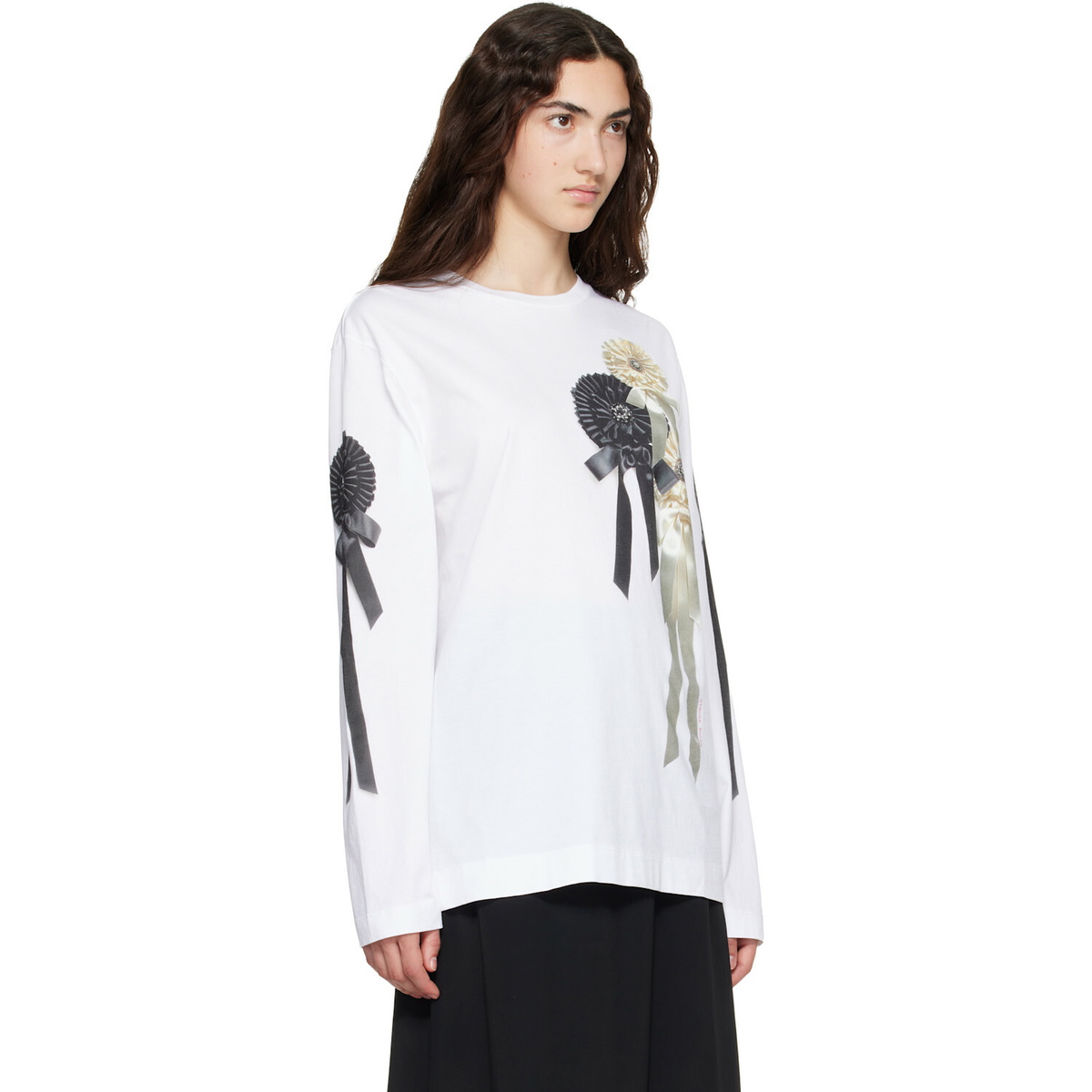 Simone Rocha White Ribbon Rosette Print Long Sleeve T-shirt
