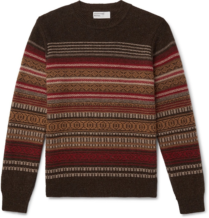 Photo: Universal Works - Fair Isle Wool-Blend Sweater - Brown