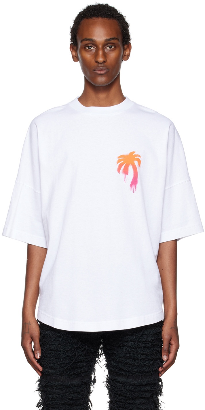 Palm Angels White Sprayed Palm T-Shirt Palm Angels