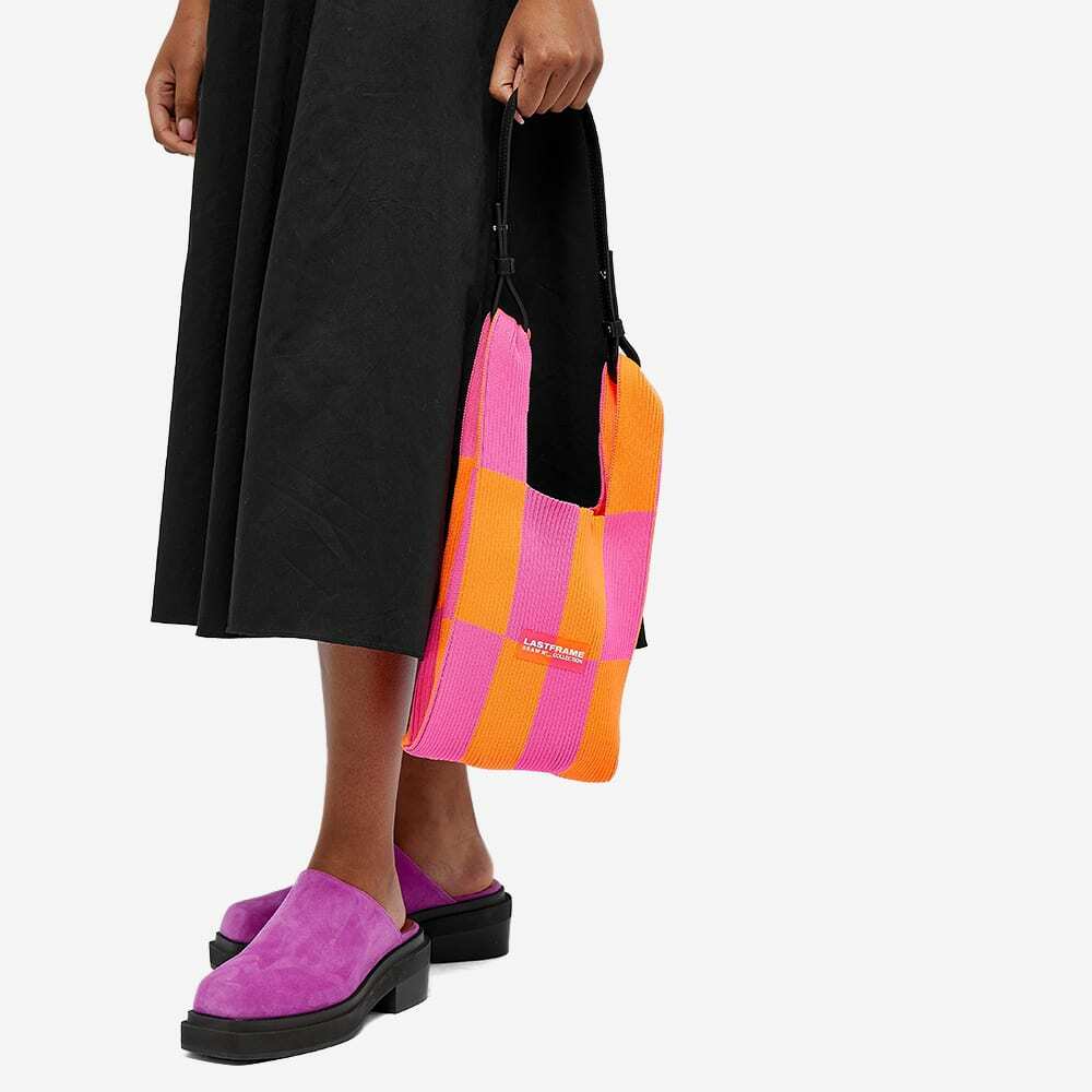 LASTFRAME Women's Macro Ichimatsu Market Bag Small in Neon Orange/Neon Pink