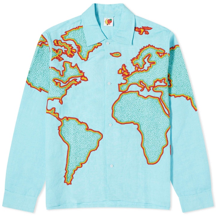 Photo: Sky High Farm Men's World Embroidered Shirt in Blue