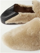 Wales Bonner - Leather-Trimmed Shearling Collapsible-Heel Loafers - Neutrals