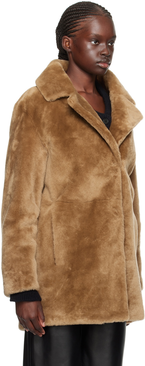 Yves Salomon - Meteo Brown Notched Lapel Shearling Coat Yves Salomon