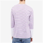 Comme des Garçons Play Men's Long Sleeve Stripe Contrast Sleeve Te in Purple/White