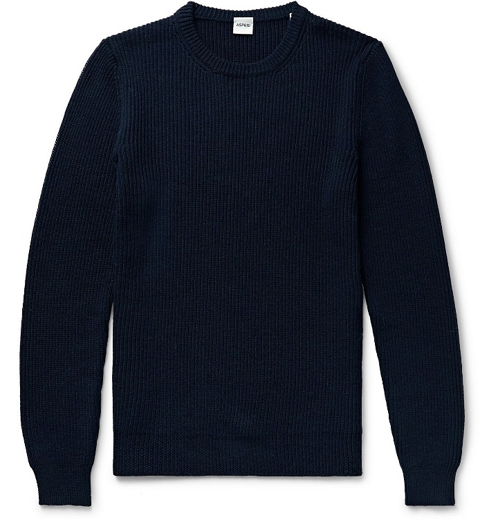 Photo: Aspesi - Slim-Fit Ribbed Virgin Wool Sweater - Blue