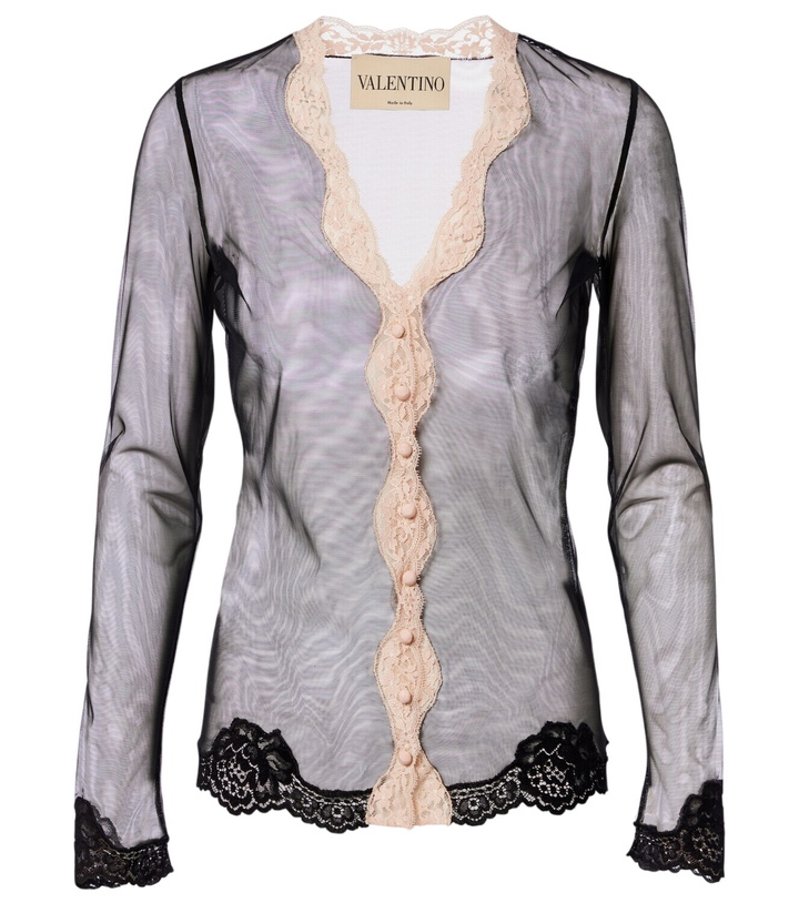 Photo: Valentino Lace-trimmed sheer mesh cardigan