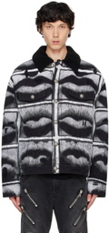 Balmain Black & White Lips Print Denim Jacket