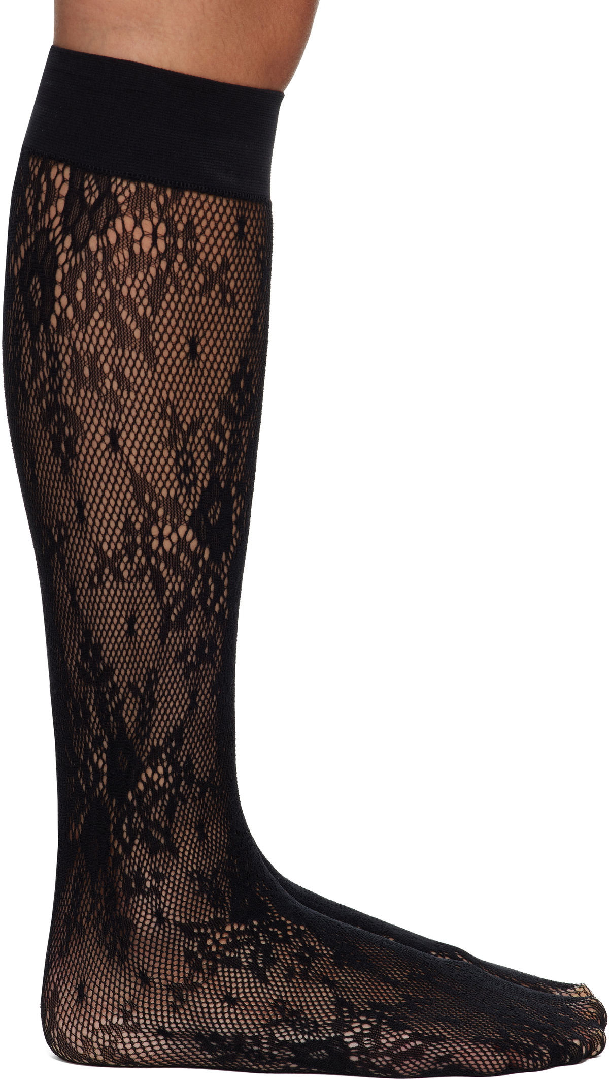 Swedish Stockings Black Rose Knee-High Stockings