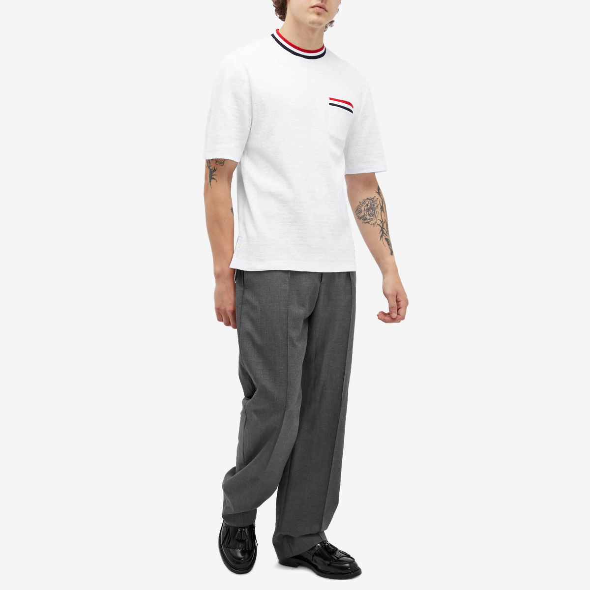 Thom Browne Men's Stripe Tipped Textured T-Shirt in White