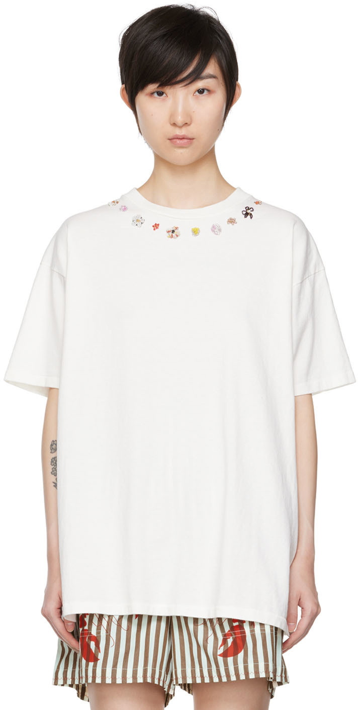 At tilpasse sig Vurdering ekstra Bode White Beaded Necklace T-Shirt Bode
