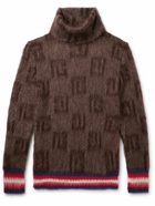 Balmain - Striped Printed Brushed Mohair-Blend Rollneck Sweater - Brown