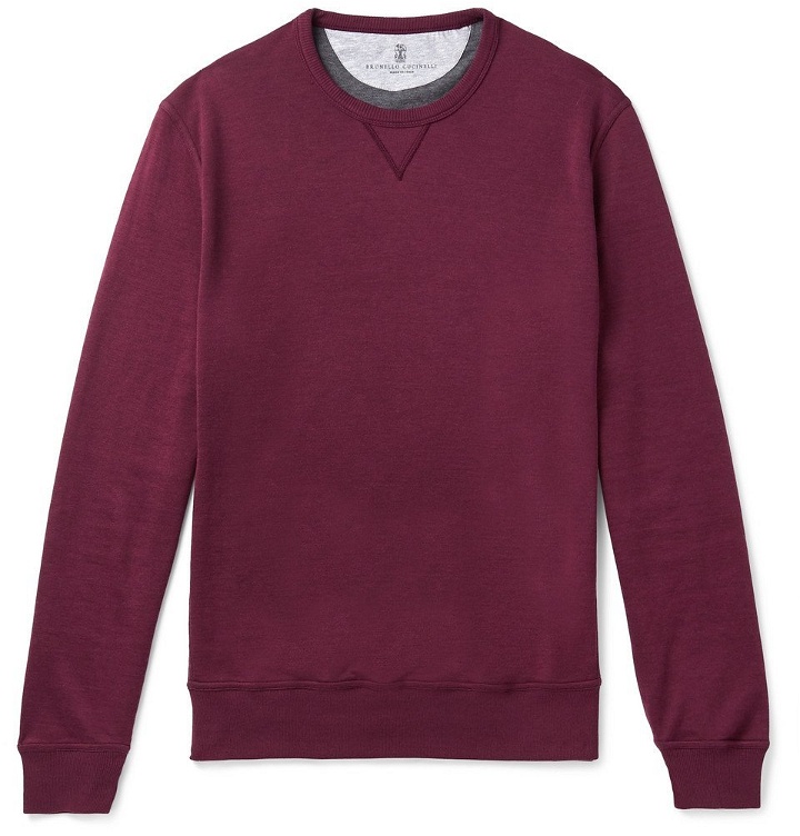 Photo: Brunello Cucinelli - Cotton-Blend Jersey Sweatshirt - Men - Burgundy