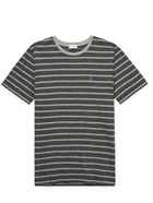 SAINT LAURENT - Logo-Embroidered Striped Cotton-Jersey T-Shirt - Gray